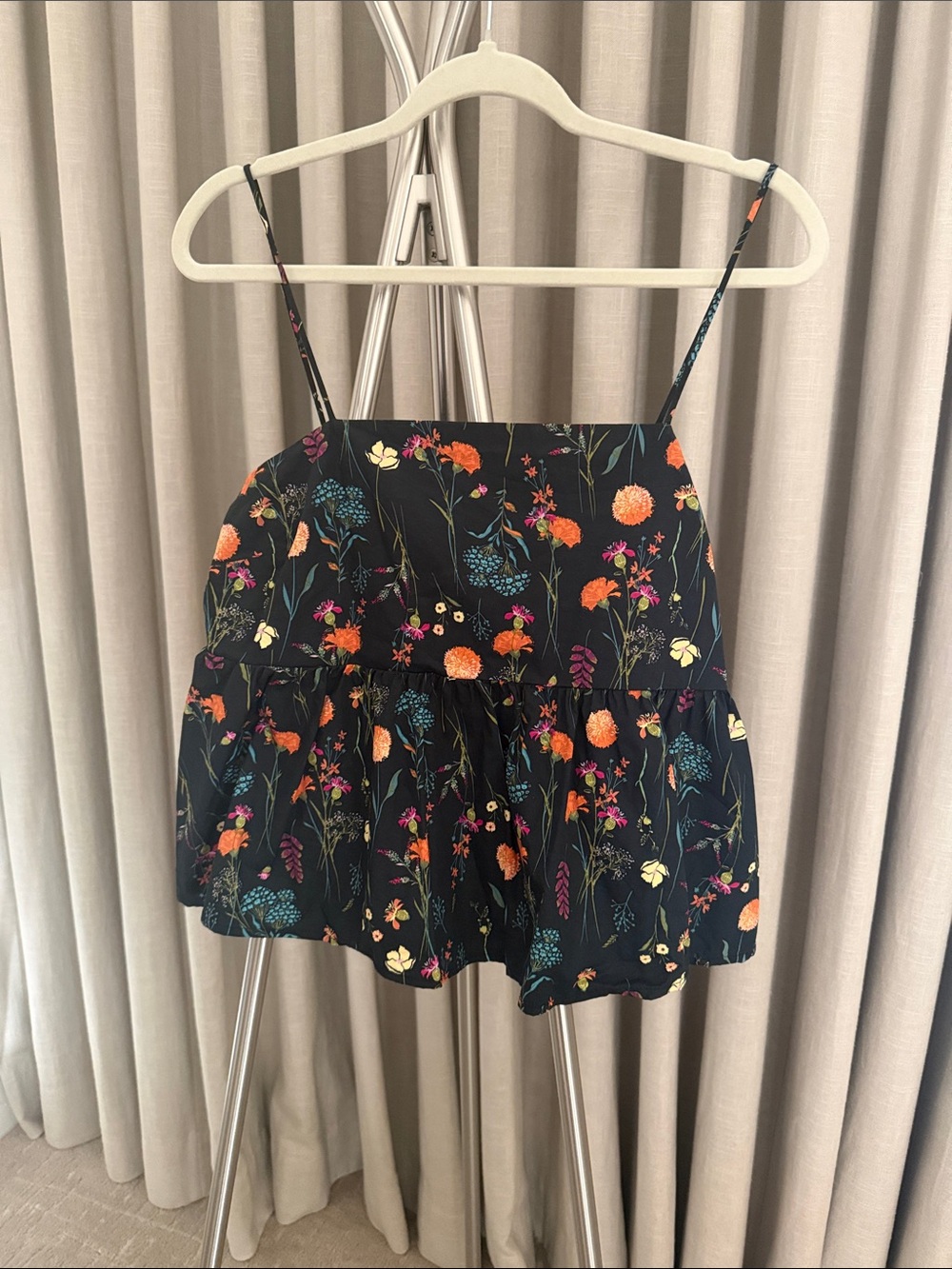 a new day Black Floral Spaghetti-Strap Peplum Camisole